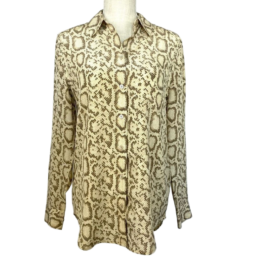 Designer Equipment Femme 100% Silk Keira Tan Snakeskin Print Blouse M